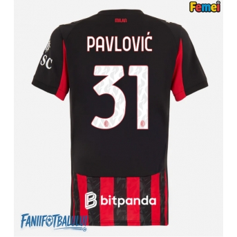 AC Milan Strahinja Pavlovic #31 Tricou Fotbal Replică 2025-26 Femei Acasa